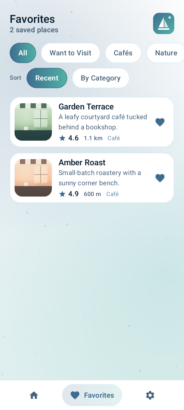 Voyage White favorites screen